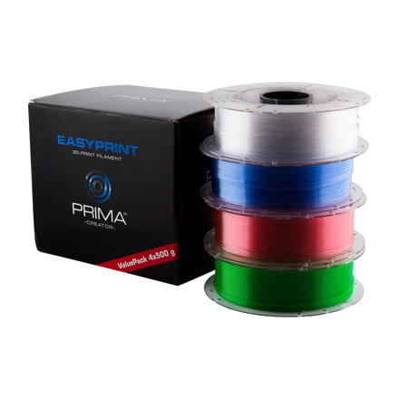 EasyPrint PETG Výhodné balení - 1,75 mm - 4x 500 g (Celkem 2 kg) - Čirá, Růžová, Světle modrá, Zelená