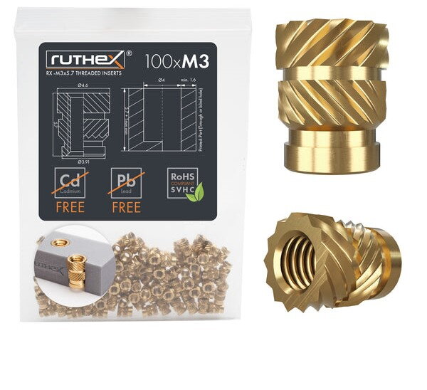Ruthex Závitová vložka M3 – Rx-M3x5.7 - 100 ks